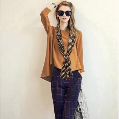 早秋韩版新款套装名媛修身气质上衣+英伦格子九分裤 +围巾三件套